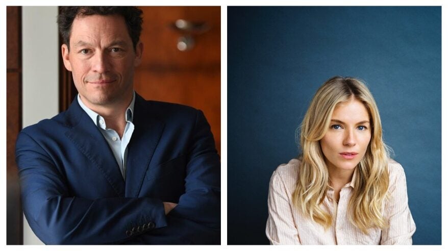 Headshots of actors Dominic West and Sienna Miller